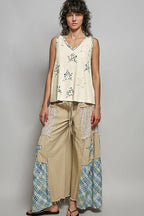 Pol Clothing - Boho Floral Star Patch Rib Sleeveless Top