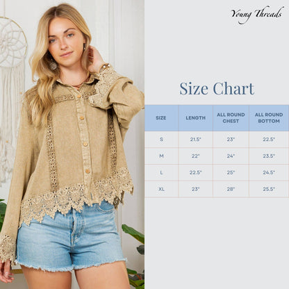 Artisan Boho Lace Trim Button-Front Blouse Top (NEW COLOR)