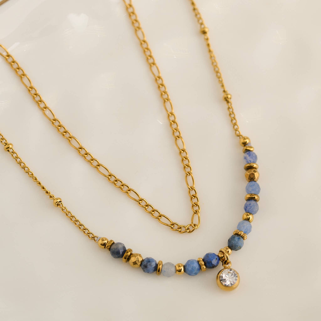 Howard's - Waterproof Necklace 15" Layered Station Lapis Beaded Narelle