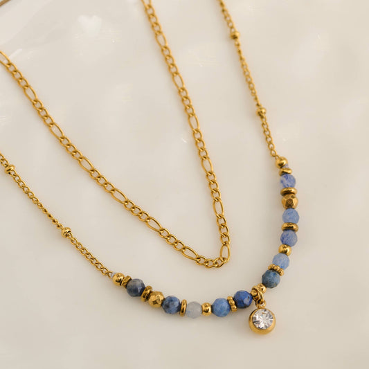 Howard's - Waterproof Necklace 15" Layered Station Lapis Beaded Narelle