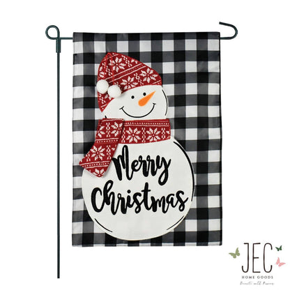 Christmas Winter Buffalo Check Snowman 2-Sided Garden Flag 12.5x18"