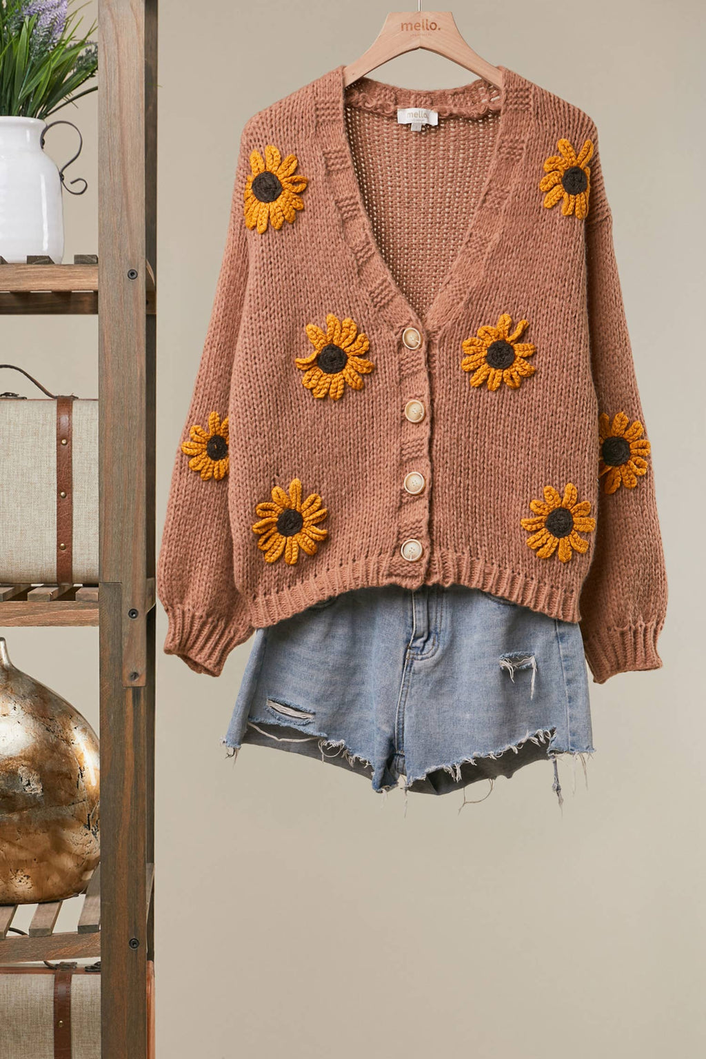 Simply Sunflower Embroidered V Neck Cardigan