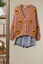 Simply Sunflower Embroidered V Neck Cardigan
