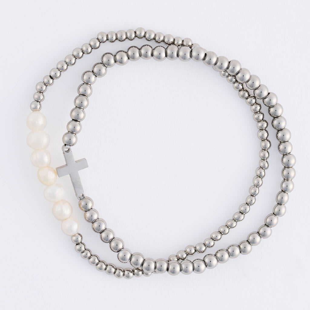 Howard's - Cross Bracelet Pearl Beaded Waterproof Narelle Duo Set