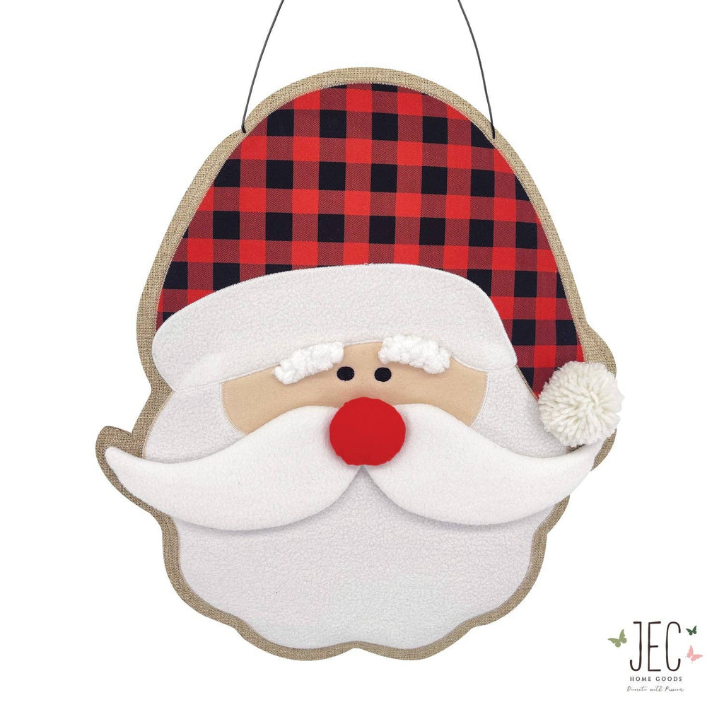 JEC Home Goods Inc - Christmas Santa Burlap Burlap Puffy Wall Hanging Rustic Porch Door Décor  20"x17.5"