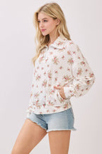 Floral Ribbed Quarter-Zip Pullover