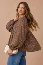 Haptics - Floral Crinkle Woven Peasant Blouse
