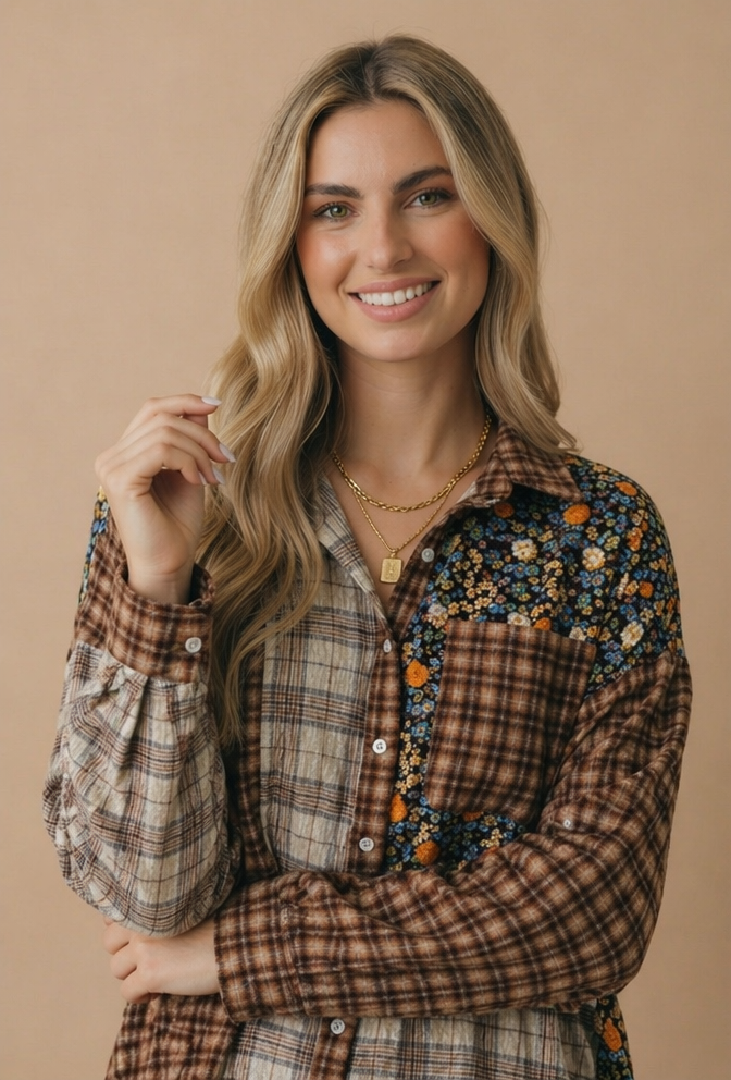 Haptics - Button Down Color Block Oversized Top