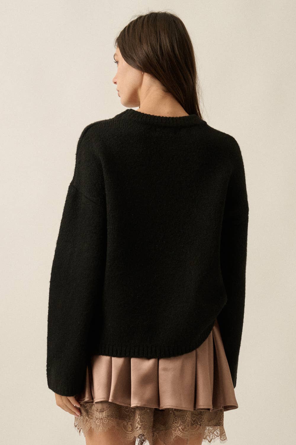 Pug Dog Solid Knit Relaxed-Fit Drop-Shoulder Sweater