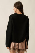 Pug Dog Solid Knit Relaxed-Fit Drop-Shoulder Sweater