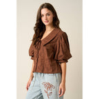 mittoshop - EMBROIDERED PETER PAN COLLAR PUFF SLEEVE BLOUSE