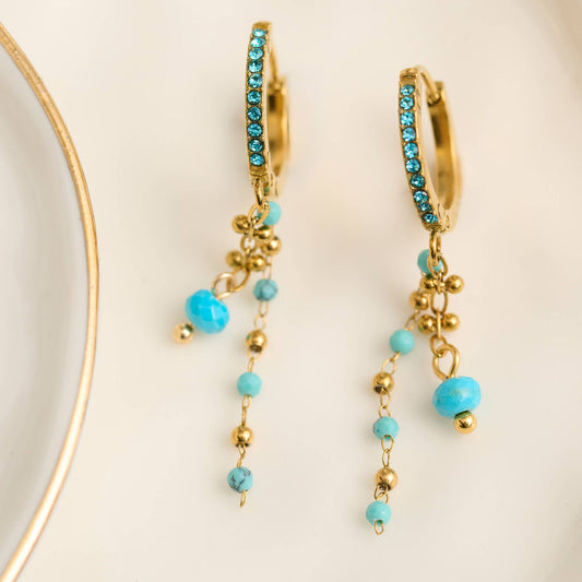 Howard's - Turquoise Earrings Pave Hoop Waterproof Narelle Gold