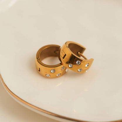 Howard's - Waterproof Earrings Inlay Cubic Zirconia Hoops Gold & Steel