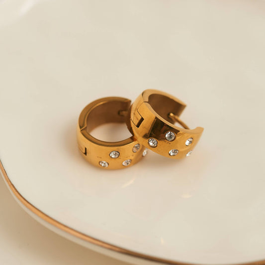 Howard's - Waterproof Earrings Inlay Cubic Zirconia Hoops Gold & Steel