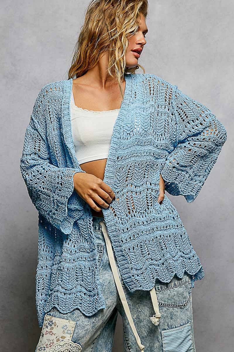 Pol Clothing - Weave Pattern Solid Thin Acrylic Sweater Open Cardigan SALE
