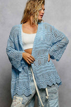 Pol Clothing - Weave Pattern Solid Thin Acrylic Sweater Open Cardigan SALE
