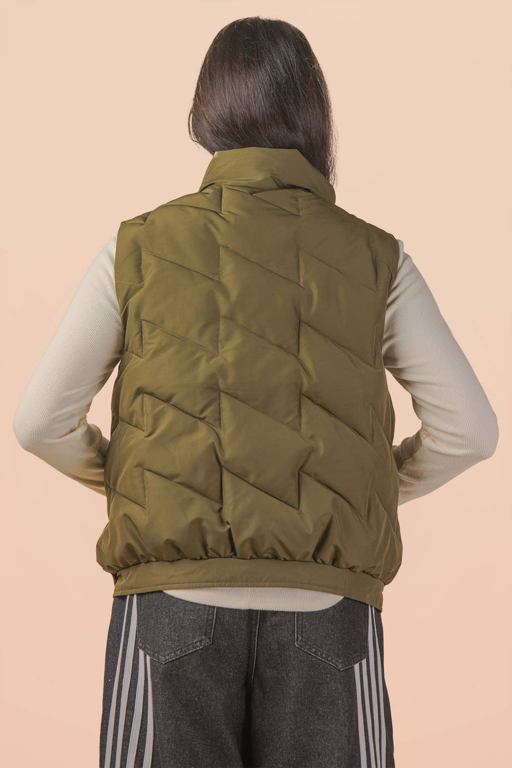 Bermie Mock Neck Casual Zigzag Quilted Puffer Vest