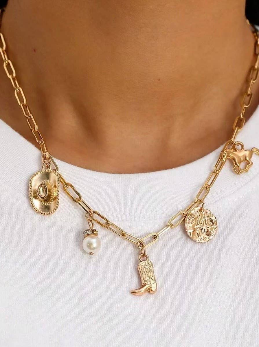 WESTERN BOOT STAR HAT HORSESHOE CHARM NECKLACE |