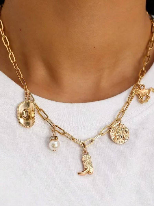 WESTERN BOOT STAR HAT HORSESHOE CHARM NECKLACE |