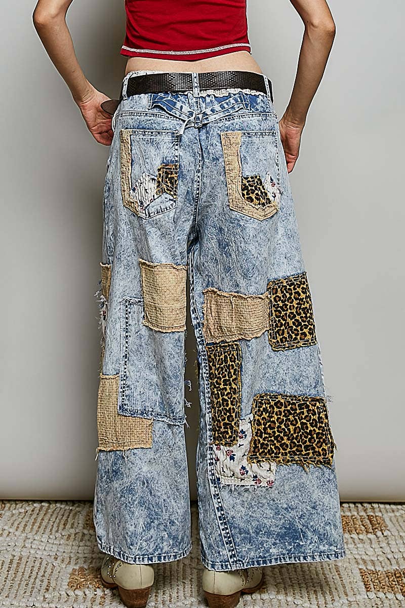 Pol Clothing - Handcrafted Vintage DIY Patchwork-Style Waistband Wide Pant