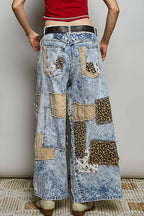 Pol Clothing - Handcrafted Vintage DIY Patchwork-Style Waistband Wide Pant