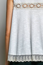 Pol Clothing - Metal Button Down Lace Trim Ruffle Round Neck Sleeveless
