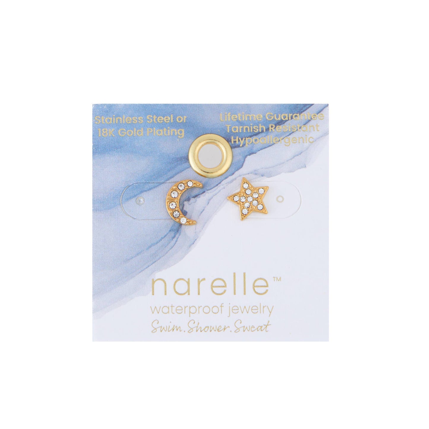 Howard's - Waterproof Earrings Pave Star & Moon Stud in Gold & Steel