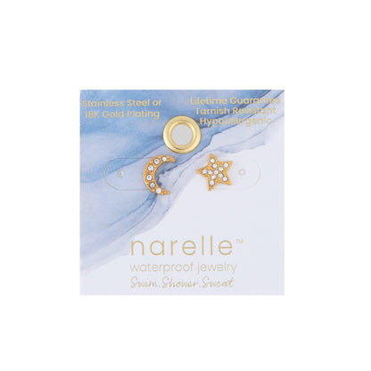 Howard's - Waterproof Earrings Pave Star & Moon Stud in Gold & Steel