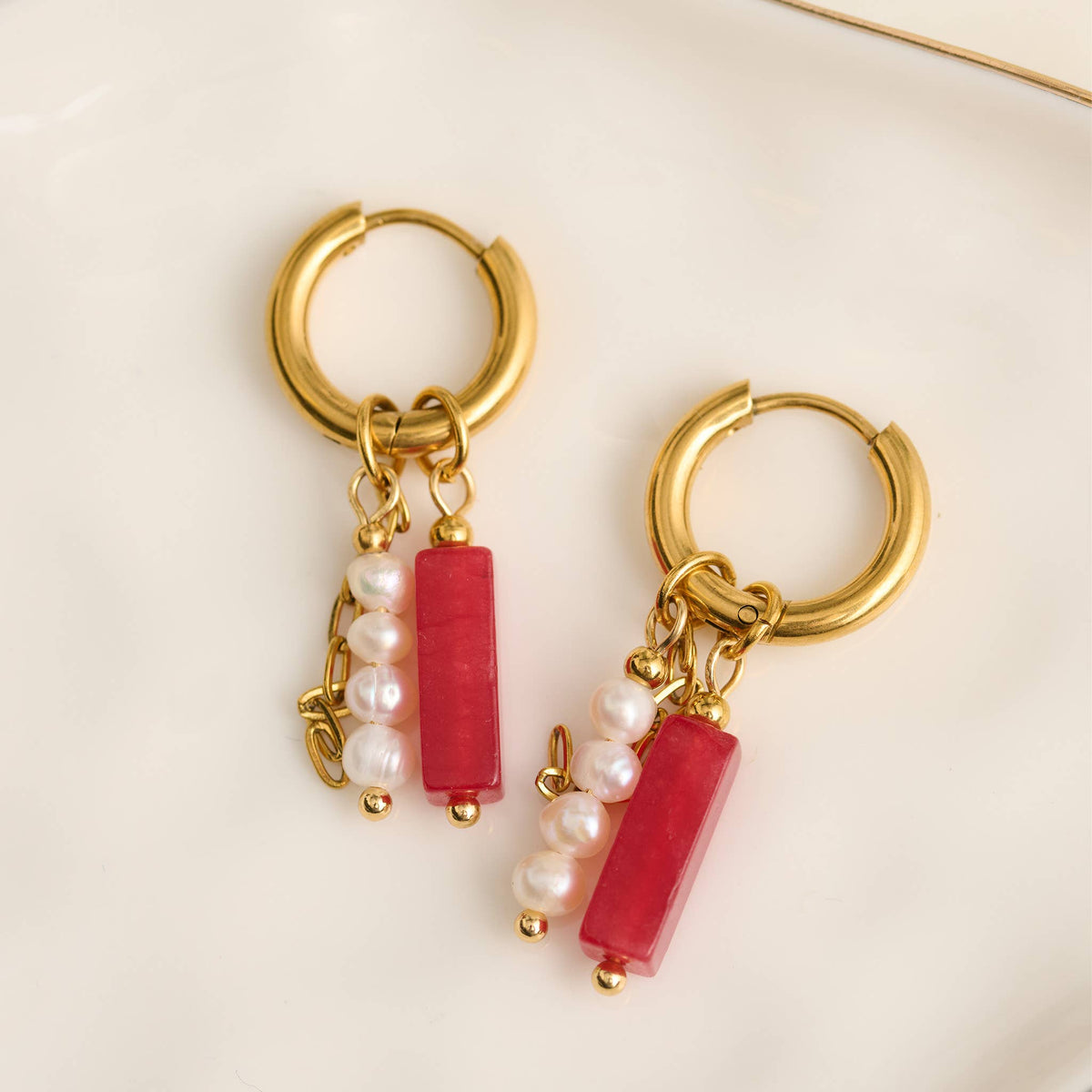 Howard's - Hoop Earrings Pearl Gemstone Beaded Waterproof Gold Narelle