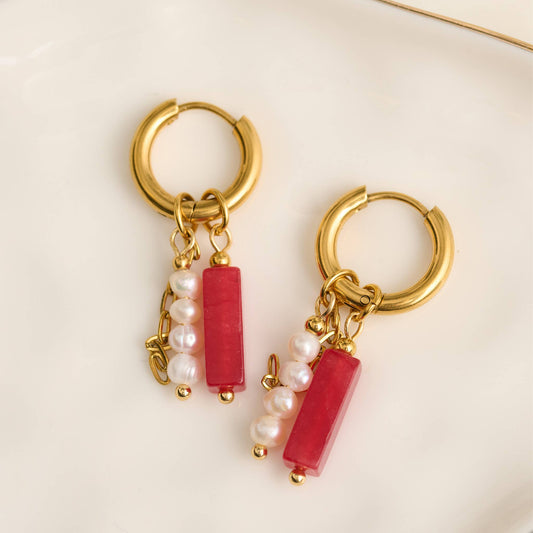 Howard's - Hoop Earrings Pearl Gemstone Beaded Waterproof Gold Narelle