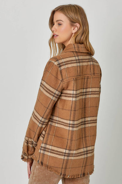 Fringe Detailed Plaid Jacket
