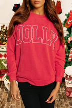 Christmas Twisted Rib Merry Letter Loose Long Sleeve Top