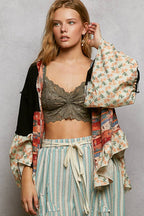 Pol Clothing - Double Gauze Floral Roomy Fit Open Cardigan with V-Back