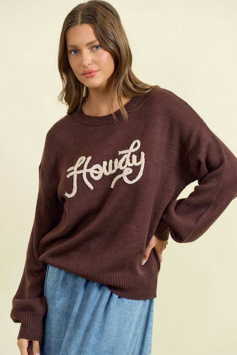HOWDY' EMBROIDERED ROUND NECK OVERSIZED SWEATER
