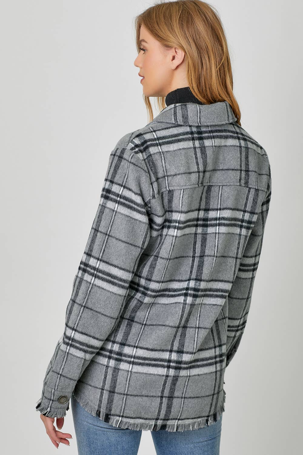 Fringe Detailed Plaid Jacket