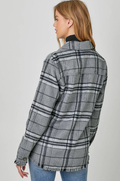 Fringe Detailed Plaid Jacket