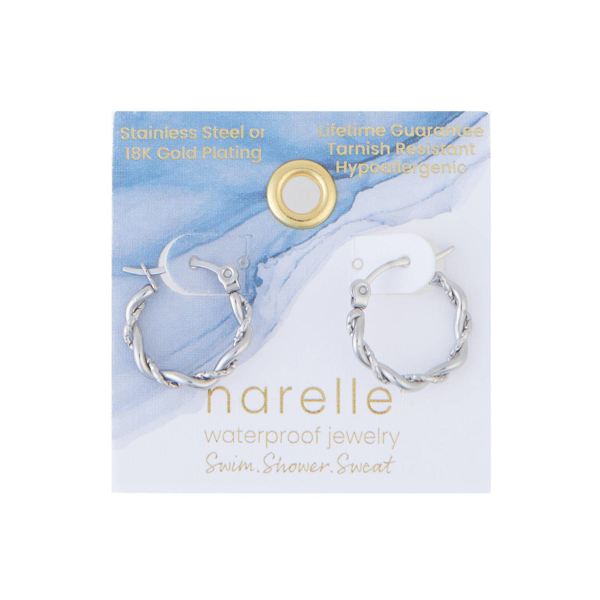 Howard's - Waterproof Earrings Twisted Hoop Pin Catch in Gold & Steel