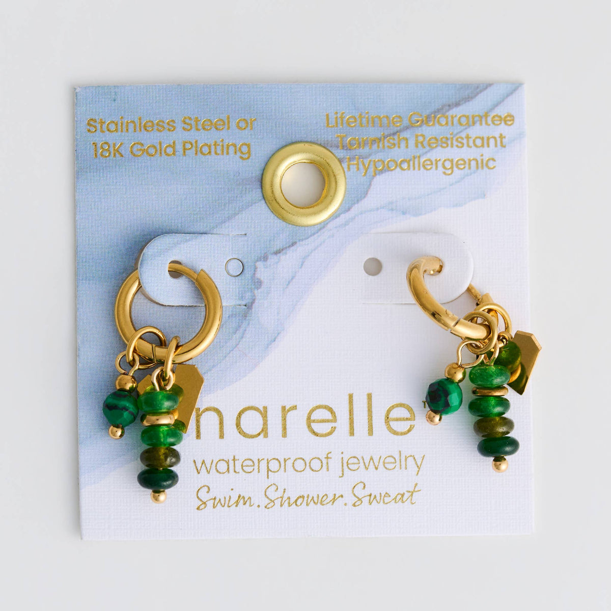 Howard's - Waterproof Earrings Heart Charm Malachite Hoop Narelle Gold