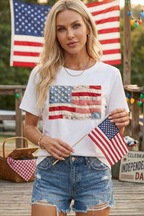 4th of july Faux Patchwork Printed US Flag Casual Tee