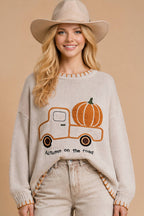 Main Strip - Autumn on the Road Pumpkin Truck Graphic Sweater