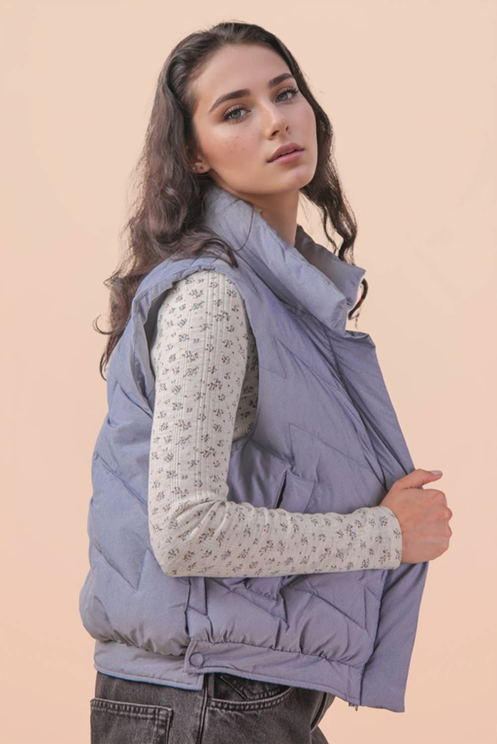 Bermie Mock Neck Casual Zigzag Quilted Puffer Vest
