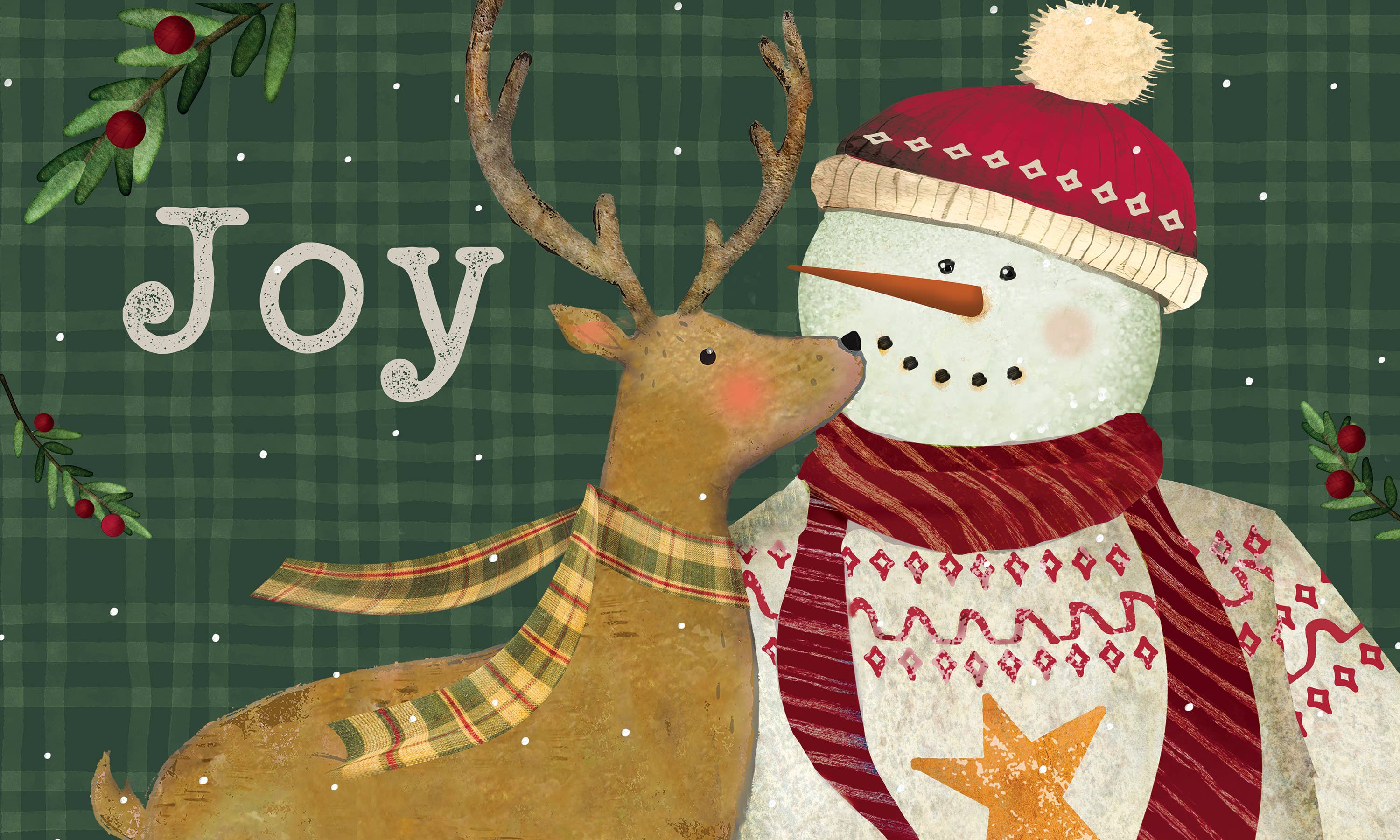 Custom Decor - Floor Mat-Snowman Deer