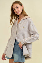 Happy FRAYDED DROP SHOULDER JACKET WITH HOOD - 10521J