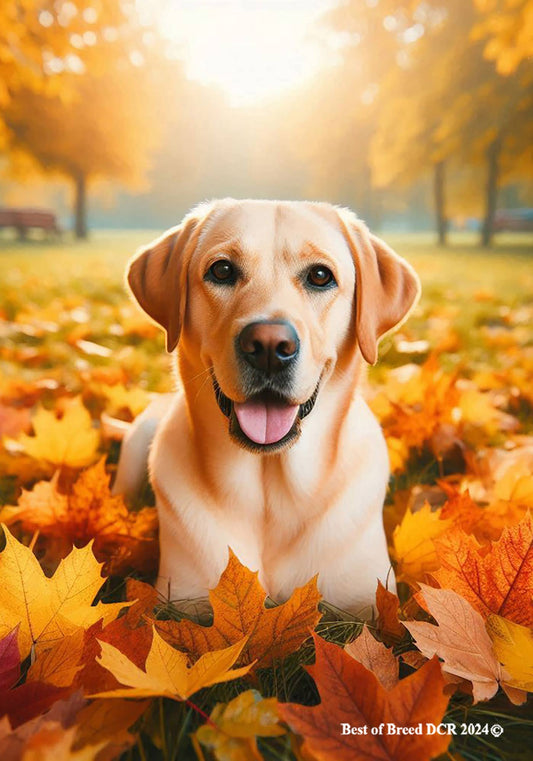 Best of Breed Products - Yellow Labrador -  Falling Leaves Garden Flag