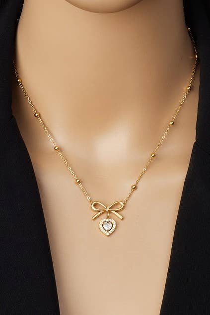 JOSSLYN by wall to wall - 18K STAINLESS STEEL TARNISH FREE BOW NECKLACE | 40NK9507