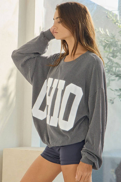 OHIO' Print Ribbed Oversized Graphic Sweatshirt