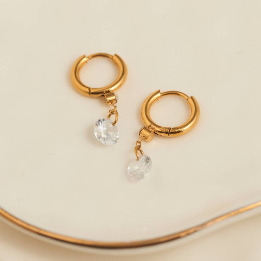 Howard's - Waterproof Earrings Dangle CZ Charm Huggie in Gold & Steel