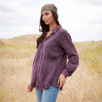 Young Threads - Vintage Washed Lace Patchwork Long Sleeve Shacket NEW