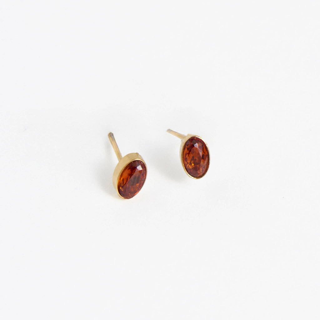 Howard's - Waterproof Earrings Oval Gem Cubic Zirconia 18K Gold Stud