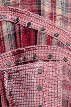 Pol Clothing - Plaid Mixed-Fabric Thermal Patch Studded Raw Edge Shirt